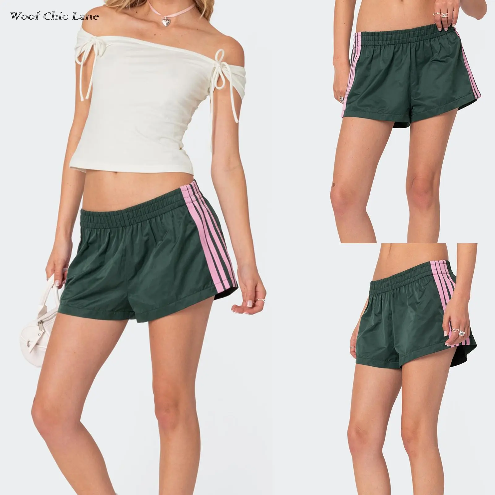 Vintage women's sports shorts - solid-colored satin side-striped sports shorts, elastic waist casual summer shorts (S-L, multiple colors)