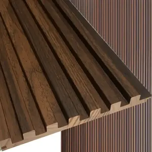 7 Grid Dark Brown Oak Slat Wood Wall Panels | Modern 3D Decorative Acoustic Wall Panels, Waterproof Wood Grain Interior Wall Decor for Living Room, Bedroom & TV Feature Walls, Easy Installation (106" Long x 5 3/4" Width)