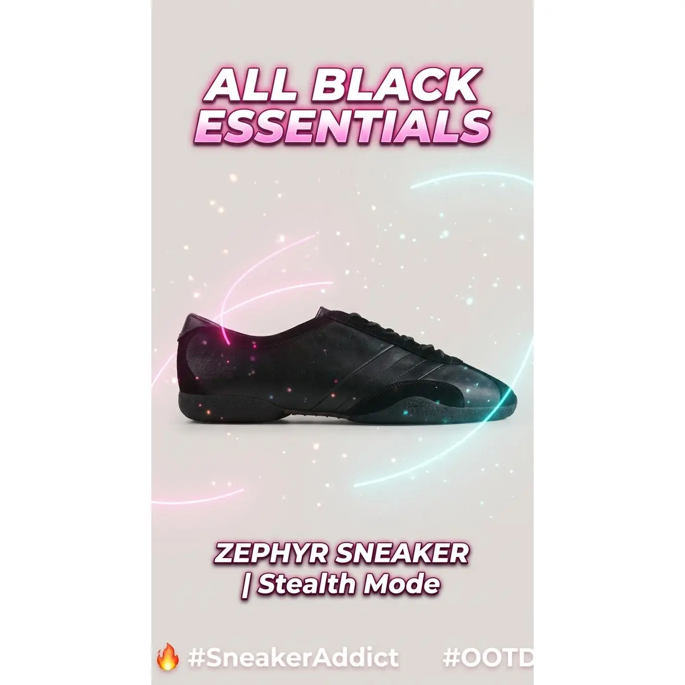 Women's Zephyr Stealth Mode All Black Essential Sneakers, for Sports & Outdoor Activities