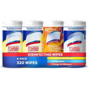Disinfecting Wipes Bundle, Home Apartment Dorm Room Essentials and Cleaning Supplies, All Purpose Cleaner, Multi-surface Cleaning Wipes, Multi-Scent Sanitizing Wipes Bundle, 80 Count (4pk)