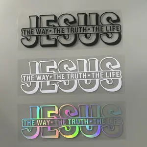 3 PCS Jesus Themed Laser Car Stickers - Black, White Automotive Exterior Decals for Car Exterior Accessories