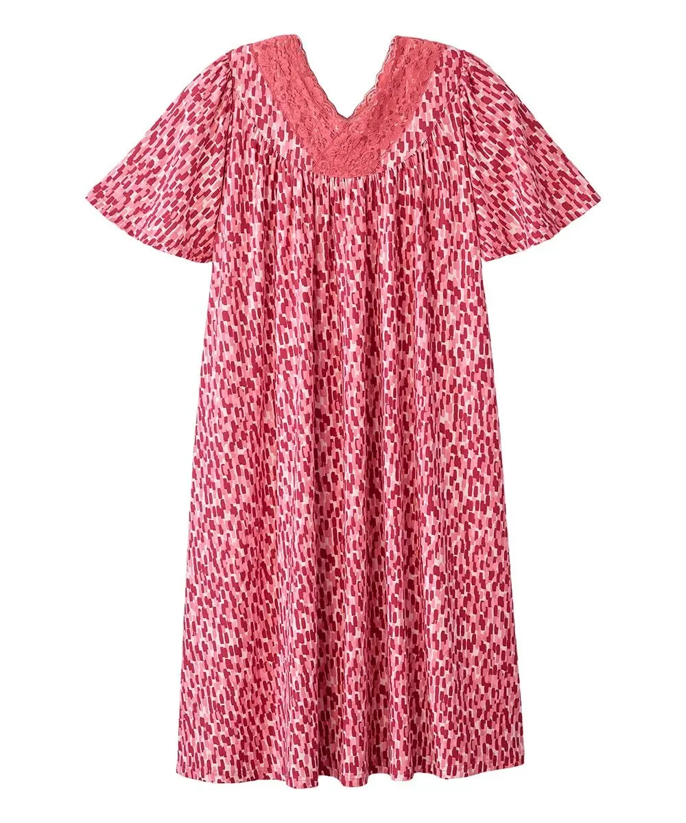 Women's Buttery Soft Spandex Fabric Loungewear Dress - Easy-On Feminine Sleeve MuuMuu Nightgown