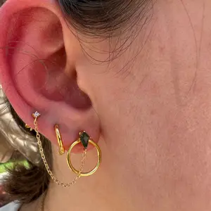 Agate Diamond Chain Earrings by Caitlyn Minimalist - Duo Gemstone Kite Dangle Earrings - Green Art Deco Earrings - Dainty Jewelry - Mom Gift