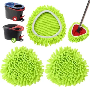 3 Pack Chenille Mop Head Replacements: Compatible with Ocedar Easywring 1 Tank System - Microfiber Spin Mop Refill Accessories - Reusable for Floor Cleaning Green Jikefa