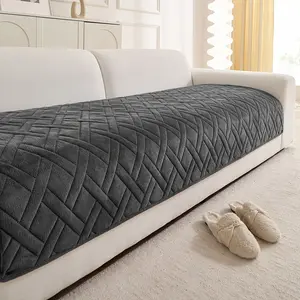 1pc Ultrasonic Solid Rhombus Stripe Sofa Cushion, Safe Comfortable Edge Round Sofa Pad, Soft Skin Friendly Multi-Functional Dustproof Anti-Slip Scratch Proof Pet Sofa Cover