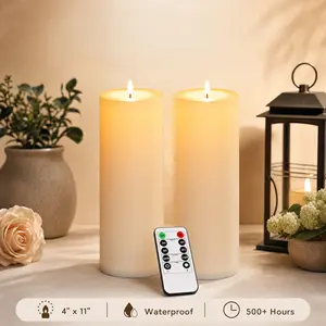 4" x 11" Waterproof Outdoor Flameless Candles Battery Operated LED Large Pillar Candles with Remote and Timer for Indoor Outdoor Lanterns, Long Lasting, White, Set of 2 Lamp Lighting Convenient giant candles summer essentials、outdoor fun、beach