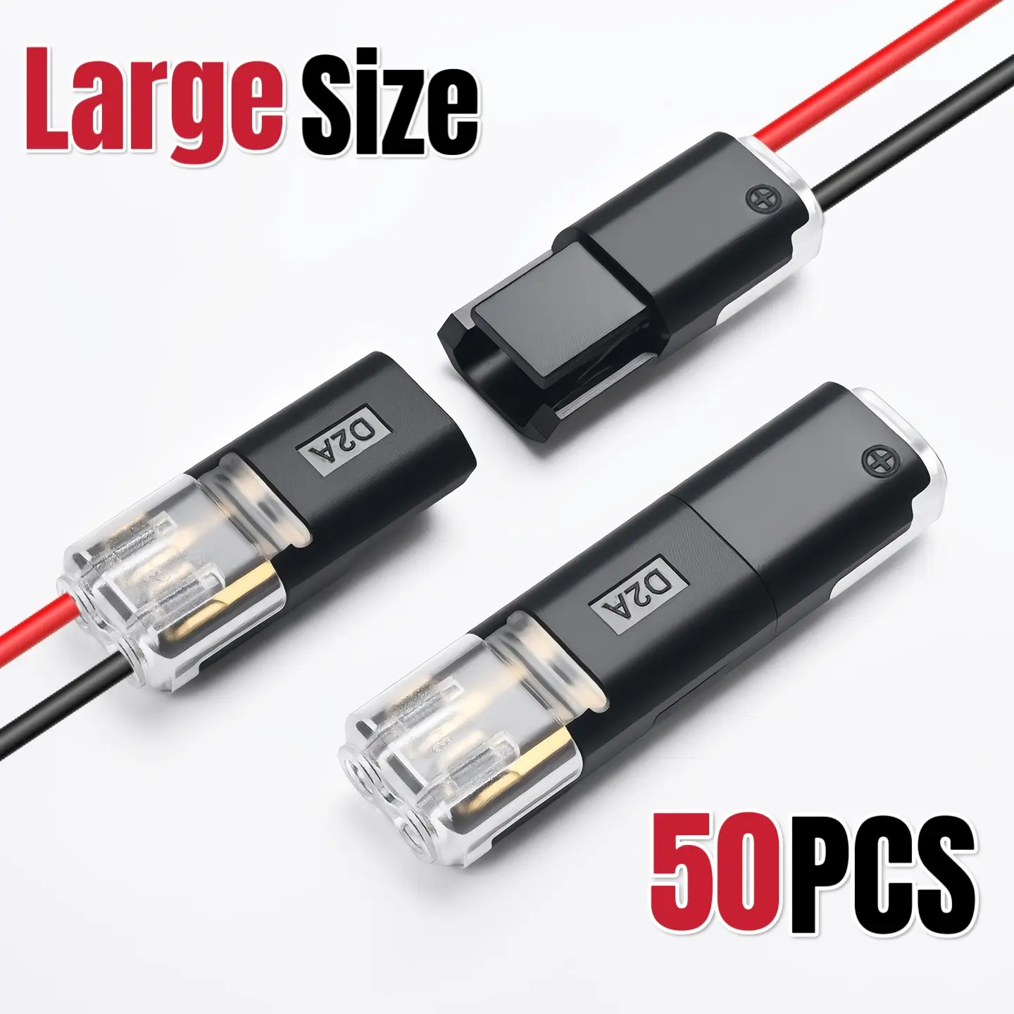 D2A Upgraded Large 2-Pin Quick Wire Splice Connectors, No-Strip No-Solder Pure Copper Terminal Connectors for 16/18 AWG 0.78-1.32mm² Flexible Wires, Locking Buckle Fast Connect Terminals for LED Strip Lights & Automotive Wiring