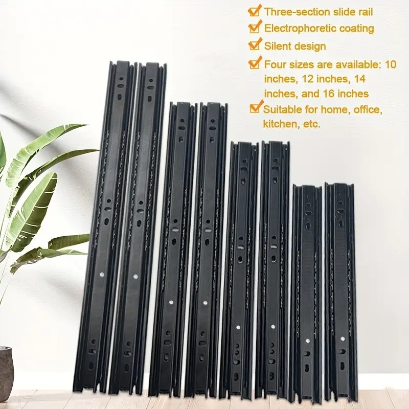 Heavy-Duty Full-Extension Ball-Bearing Drawer Slides, 10/12/14/16-Inch Side-Mount Cabinet Rails, Tool Box & Keyboard Glides