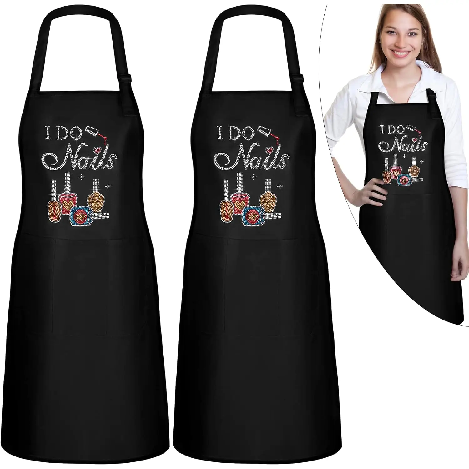 SATINIOR 2 Pcs Nail Salon Gift Nail Tech Apron with Pocket for I Do Cosmetology Bib for Manicurists Cafes Kitchen