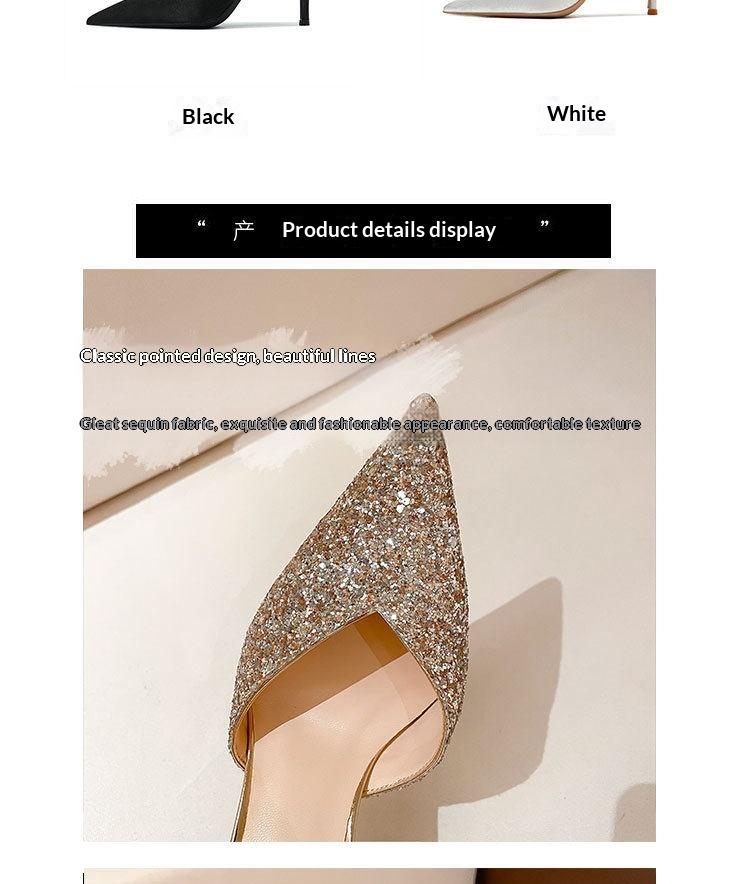Sharp Pointed Rhinestone Chain High Heels With Fine Heels