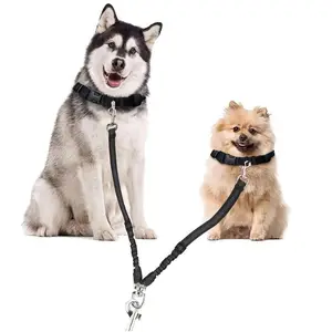 Dual Dog Car Seat Belt for 2 Dogs, No-Tangle Adjustable Bungee Headrest Restraint, Safe & Comfortable Pet Safety Harness for Small, Medium & Large Dogs