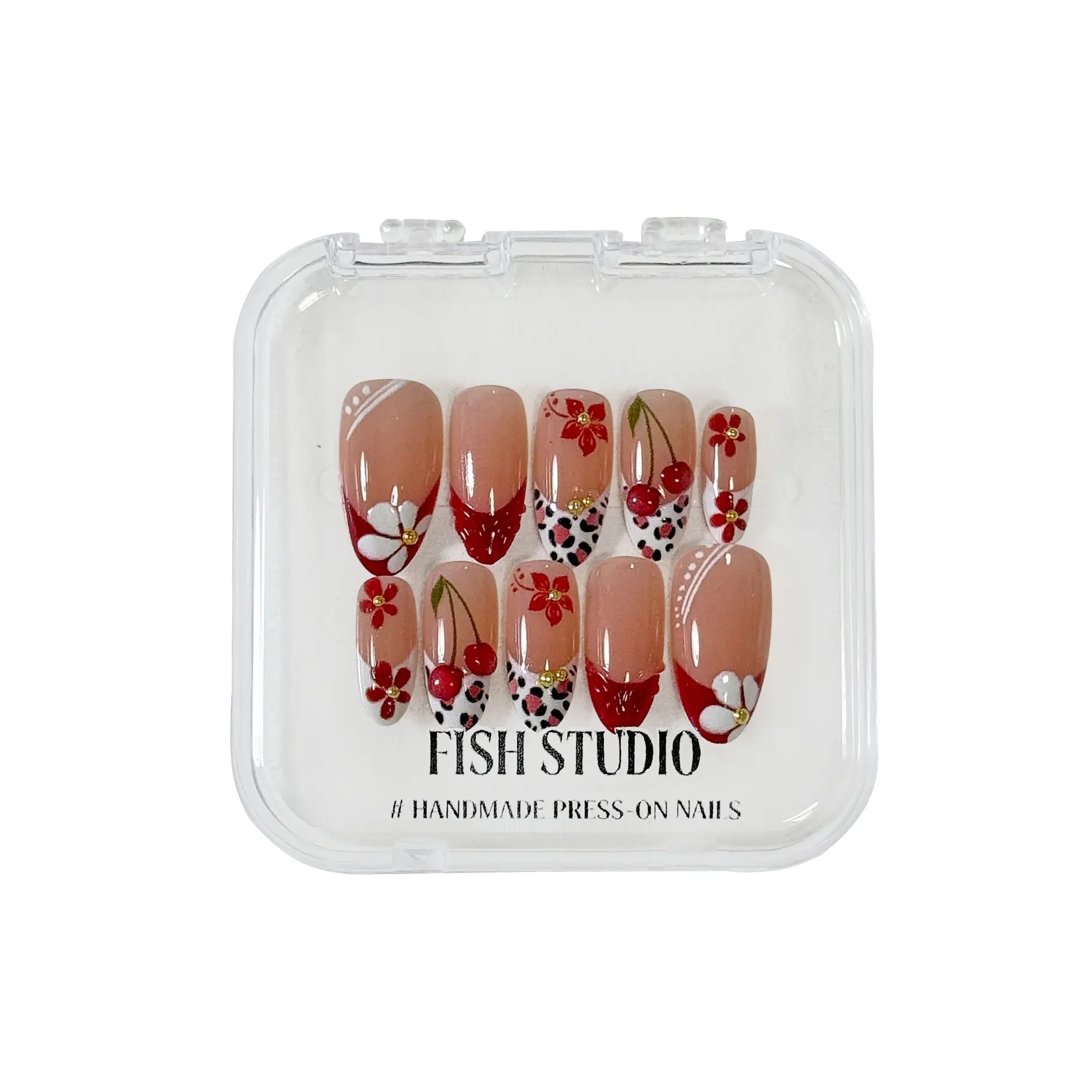 Fish Studio 8 Styles Mixed Press On Nails 10PCS - Short Almond Fake Nails for Daily & Party Wear Handmade Nail Art Set Salon Quality Reusable Press-On press-on nail medium shape toe acrylic