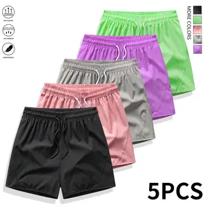 Set of 5 women’s solid-color casual shorts—soft and comfortable; suitable for everyday wear, fitness, yoga, workouts, and running. Women’s shorts, summer women’s clothing, summer apparel.