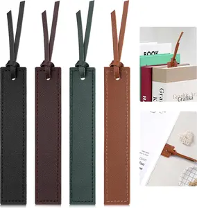 Leather Bookmarks, 4-Piece Handmade Retro Office Stationery with Stitched Details & Leather Rope, Flexible DIY Decor Page Markers for Book Readers