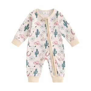 Western Baby Girl Clothes Newborn Cowgirl Outfit Infant Boy Highland Cow Print Jumpsuit Fall Winter Cowboy Outfits