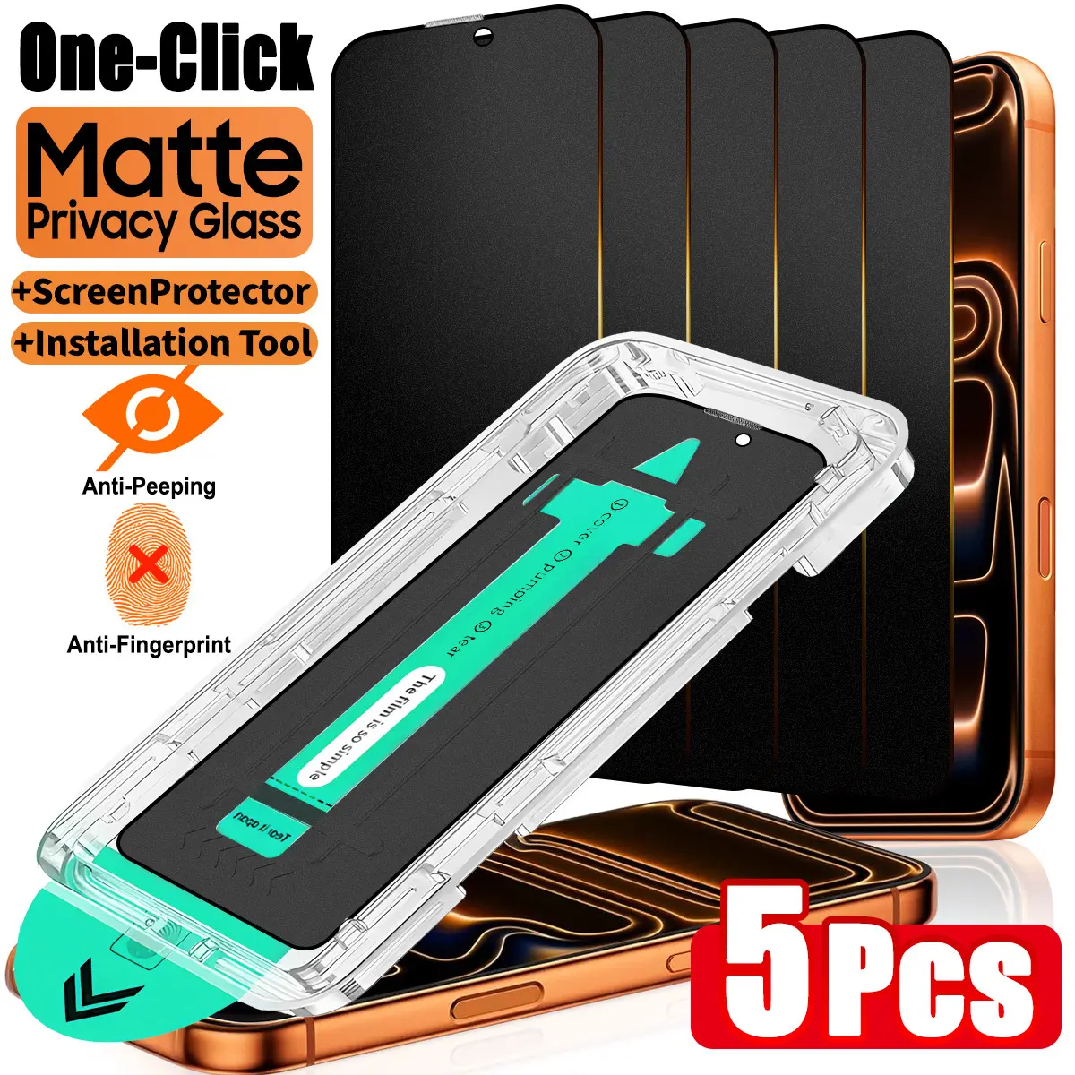 5-Piece Matte Privacy Screen Protector Set for iPhone 17 Pro Max、17 Air、16E、16 Pro Max、16 Plus、15 Pro Max、14、13、12、11 Pro Max Plus, Compatible with iPhone Series, Accessories, Anti-Fingerprint, Full Coverage Protection, 9h Tempered Glass