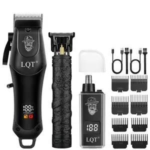LQT Premium Men's Hair Cutting & Grooming System, Rechargeable Cordless Clipper, Vintage Dragon Carving T-Blade Trimmer & Nose Trimmer with Digital Power Display, Full Accessories Kit