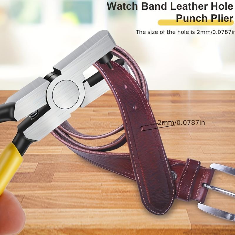 1pc Tungsten Steel Leather Hole Punch Pliers, 2.0mm Universal Hand Strap Punch Tool for Watch Bands, Belts, Dog Collars, DIY Crafts - Yellow