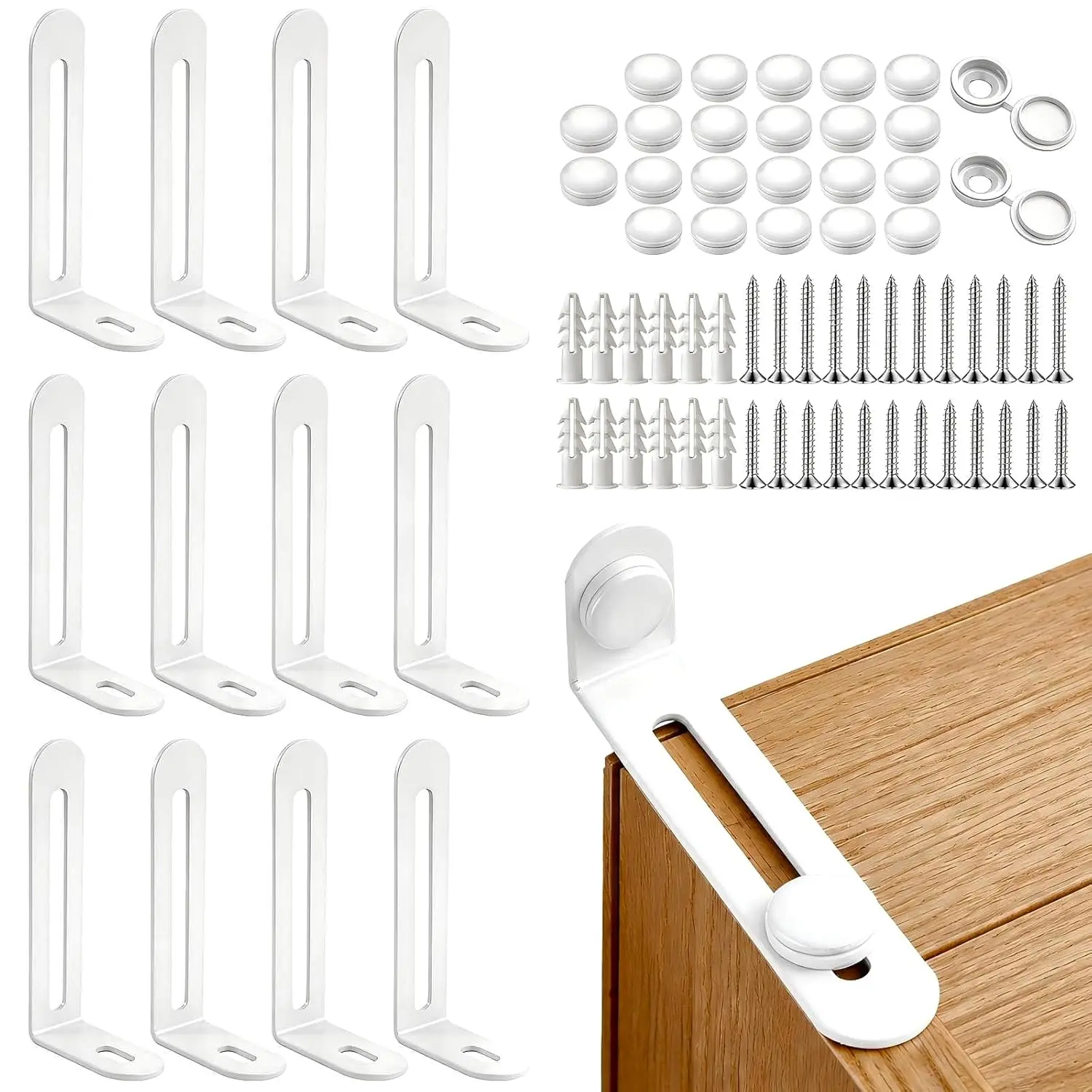 12 Pack Furniture Anchors for Baby Proofing, Anti Tip Furniture Anchors Kit(450lb), Furniture Wall Anchor for Dresser, Cabinet & Bookcase, Earthquake, Baby & Pet Safety in Nursery, Living Room (White)