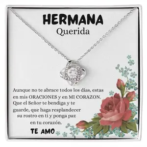 Love Knot Necklace For My Sister Birthday, Hermana Querida Spain Jewelry Anniversary Gifts, Elegant Necklace with Message Card Box