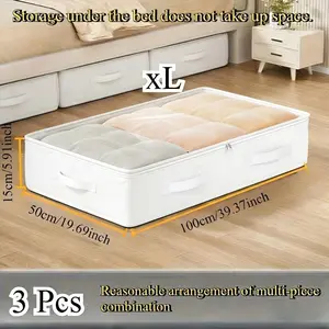 3pcs Bed Under Storage Boxes, Foldable Closet Organizer, Multi-Use for Blankets, Dresses, Pillows, Clothes, Space-Saving