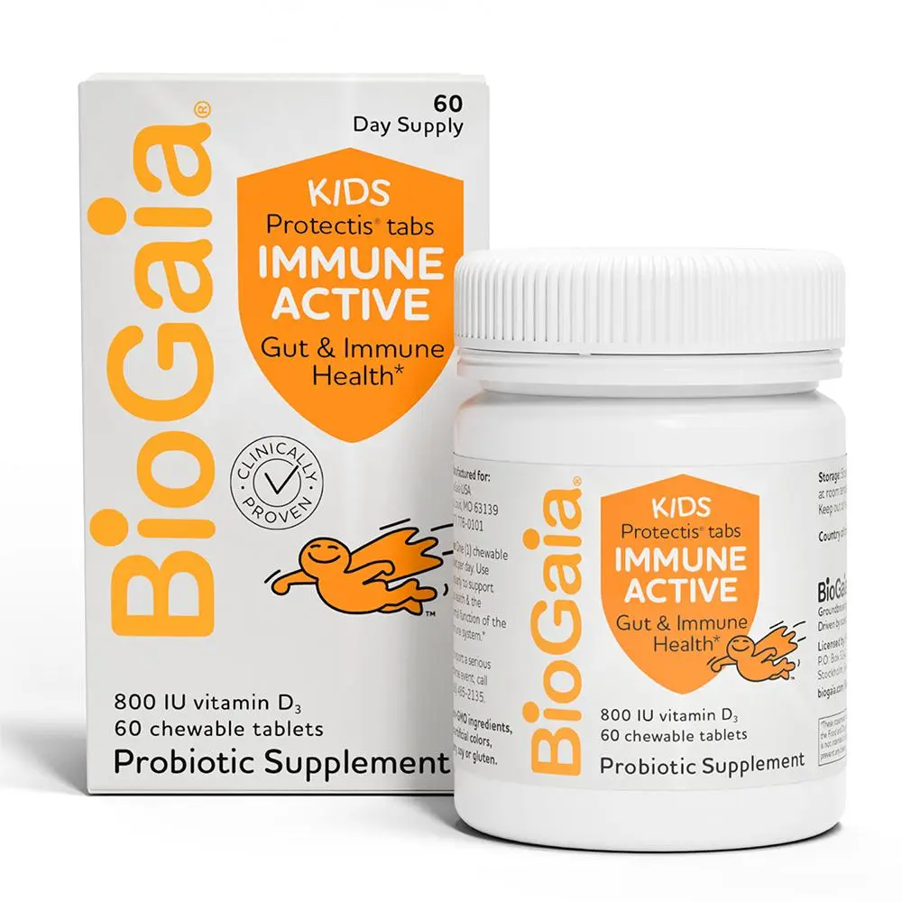 BioGaia Immune Active Kids Probiotic + Vitamin D | Immune & Digestive | Pediatrician-Recommended | Supports Immune Health | Promotes Digestive Health & Regularity | with Vitamin D Chewable Supplement Dairy Free Supplement