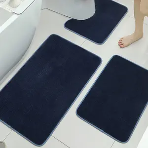 3-Piece Memory Cotton Flannel Bathroom Mat Set, Quick-Dry Washable Non-Slip Thick Bath Rug, Soft Comfort Kitchen Carpet, Laundry Room Door Mat