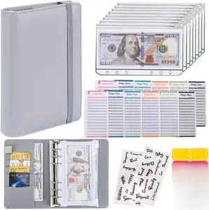 NICOOTHBudget Binder Cash Envelopes A6 Money Saving Binder with Zipper envelopes (Grey)