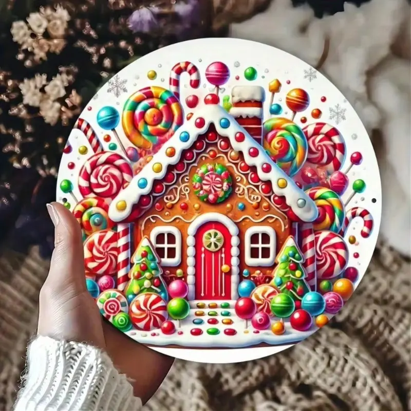 1PC Aluminum Gingerbread House Wall Art Sign for Christmas Home Bar Cafe Club Restaurant Indoor Outdoor Decoration