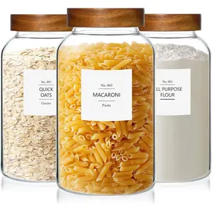 88oz Large Glass Jars with Airtight Acacia  , Set of 3  Storage Containers for Flour, Sugar, Rice, Pasta, Cereal, Cookies - Includes 126 Labels