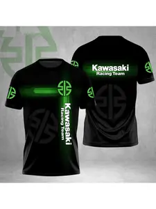 Classic best-selling men's T-shirt, casual short-sleeved, loose, breathable and soft, featuring a Kawasaki motorcycle 3D print.