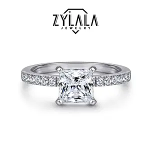 [003B] Solitaire Wedding Rings for Women Halo Ring Princess Cut Promise Ring Mother's Day Gift Engagement Ring
