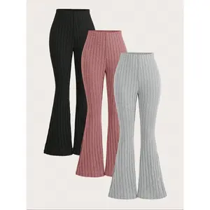Women's Solid Flare Leg Pants, Casual Comfy Trousers for Daily Wear, Ladies Bottoms for All Seasons