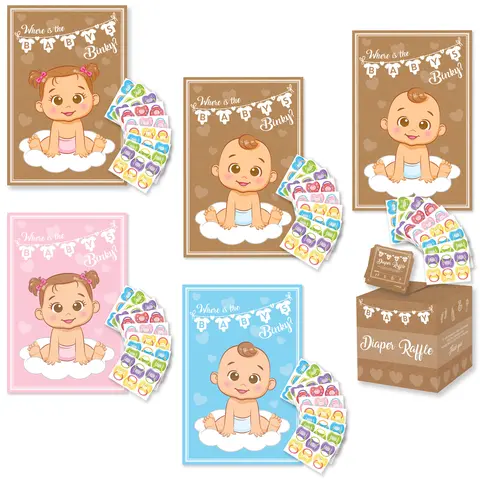 Baby Shower Board Games Bundle - Classic Party Activity for 12+ Ages, 12 Years Above, Boy/Girl Themed Sets (Blue,Pink,Kraft,Combo) with 2 Games, Pin the Pacifier on Baby & Binky Find, for Diaper Raffle to Create Memorable Moments