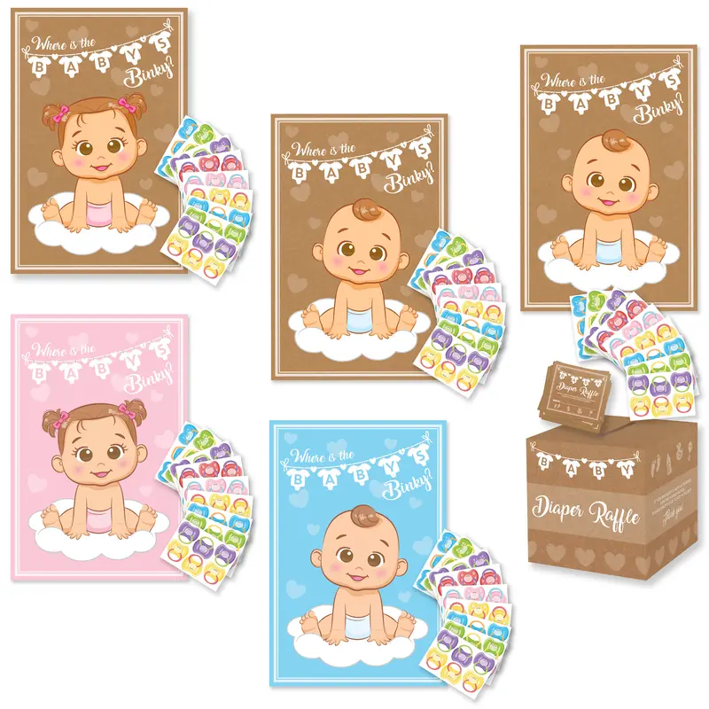 Baby Shower Board Games Bundle - Classic Party Activity for 12+ Ages, 12 Years Above, Boy/Girl Themed Sets (Blue,Pink,Kraft,Combo) with 2 Games, Pin the Pacifier on Baby & Binky Find, for Diaper Raffle to Create Memorable Moments