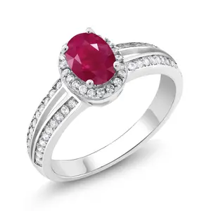 Gem Stone King 1.60 Ct 7x5mm Oval Red Ruby 925 Sterling Silver Ring