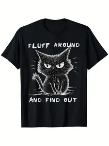 "Look around for funny black cat pattern t-shirt -100% cotton soft casual t-shirt for men and women, S-XXXL, perfect for casual attire" outdoor casual shirt humorous cat design soft cotton fabric, for workers, for couples