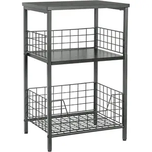 Side Table, Small End Table Record Player Stand with Storage, Vinyl Record Storage Night Stand for Living Room, Bedroom,Office( Pending)(Black)