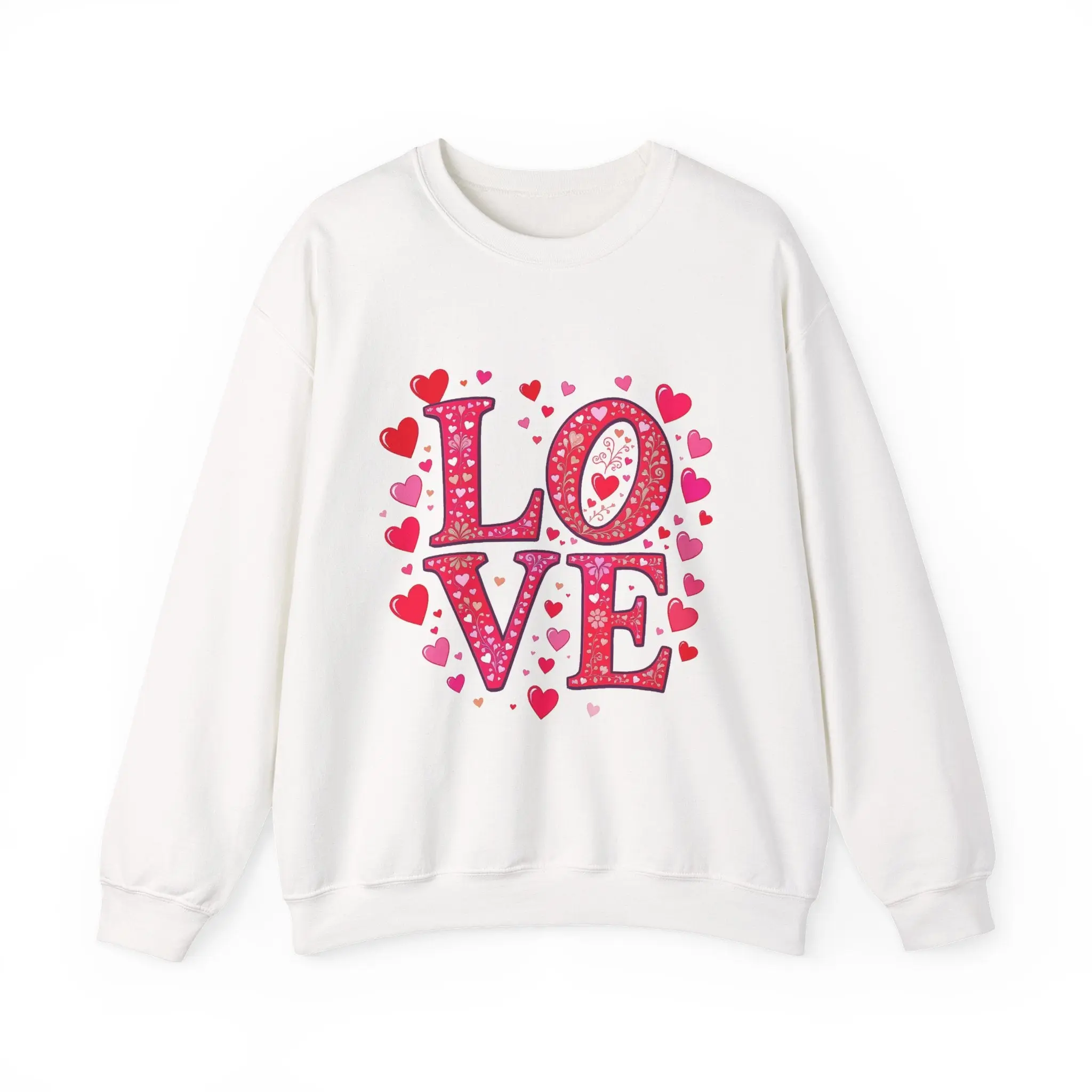 Love Heart Crewneck Sweatshirt – Pink Valentine LOVE Graphic, Cozy Unisex Pullover
