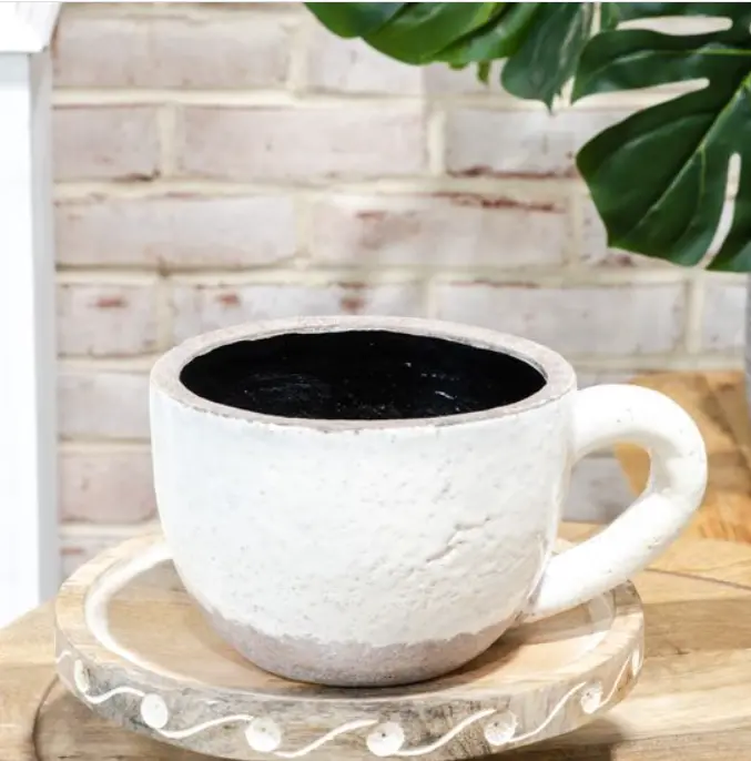 French White Coffee Cup Planter