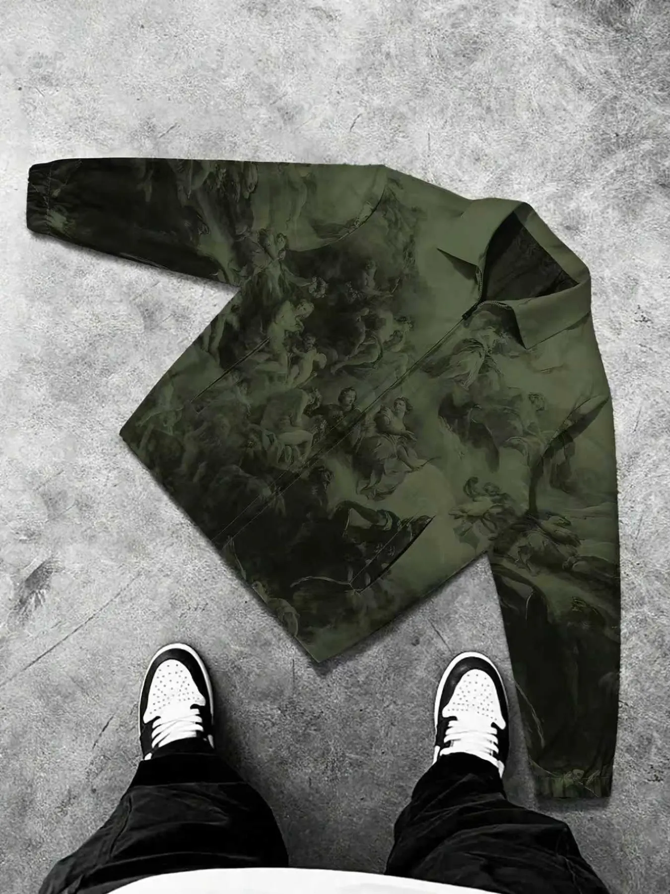 Men's Vintage Oil Painting Print Lapel Fitted Jacket, Artistic Design, High-End Color, Unisex Casual Long Coat