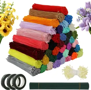 311-Piece Twist Rod Pipe Cleaner Craft Kit - 10 Green Rods, 300 Vibrant-Colored Rods,1 roll of floral tape - Decorative DIY Supplies for Floral Arrangements and Party Decor