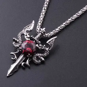 1 Gothic Dragon Water Diamond Long Necklace Men's Dominant Retro Dragon Necklace