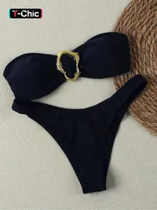 Two-piece Set Women's Bikini Set, Casual Fashion Chic Swim Top & Swim Bottom Swimsuit Set, Ladies Swimwear for Beach Holiday Vacation
