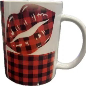 Red & Black Lumberjack ceramic mug w/Lips and a splash