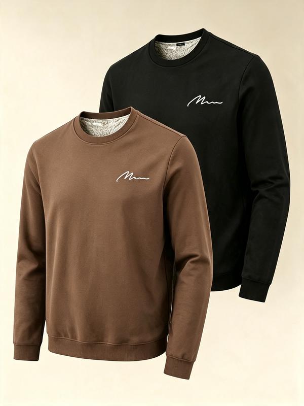 crewneck sweatshirt 2-piece men's long sleeved round neck sweatshirt, casual minimalist pullover top, minimalist design, comfortable daily street style, suitable for autumn and winter wear.
