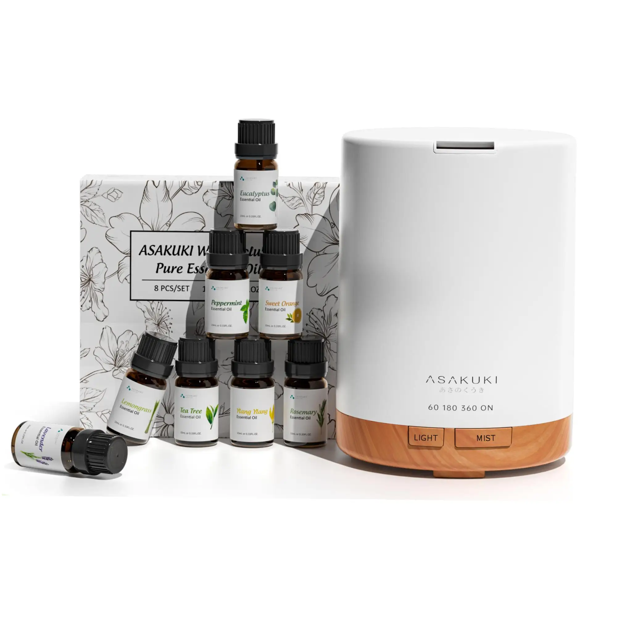 ASAKUKI 300ML Essential Oil Diffuser, Humidifiers for Home&Office, 7 Color Light Aroma, Auto-Off, relaxation aromatic gift ideas Air Purifier