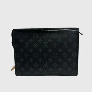 Pre-owned Louis Vuitton Leather Clutches & Wristlets LV Black Damier Graphite Washbag Clutch