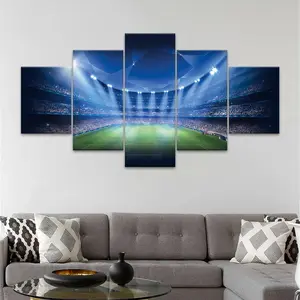 Soccer Stadium Pattern Canvas Unframed Painting, 5 Counts/set Modern Art Poster Print, Wall Art Decor for Home Living Room Bedroom Office, Ornaments