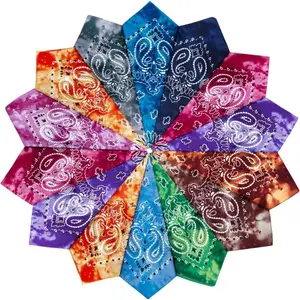 14 Packs Soft Tie-Dye Bandanas, Sweat-Absorbing Square Scarves for Men & Women, Vibrant Paisley Patterns Bandana Headband Perfect for Hip-Hop, Outdoor Activities, Street Dance, and Daily Wear